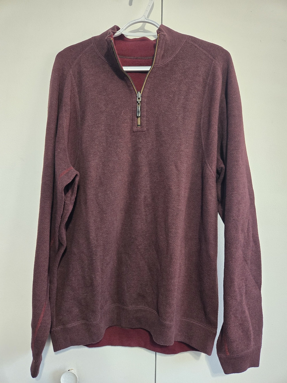 Tommy Bahama Mens Medium Burgundy Quarter Zip Pullover Sweater Cotton - Picture 1 of 7